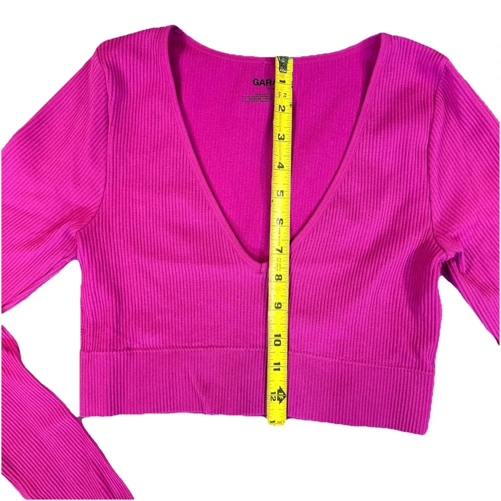 Garage Hot Pink Ribbed Long Sleeve Baby Tee Top Small Cropped Going Out Y2K Vibe - Picture 4 of 9
